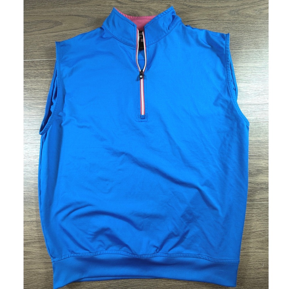 FootJoy Mens Golf Vest Blue Pink Quarter Zip Sleeveless Pullover Small Preppy